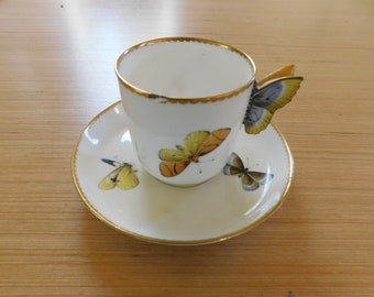 RARE- Antique BUTTERFLY Cup and Saucer, Worcester Royal Porcelain Co Ltd, England, ca:1880