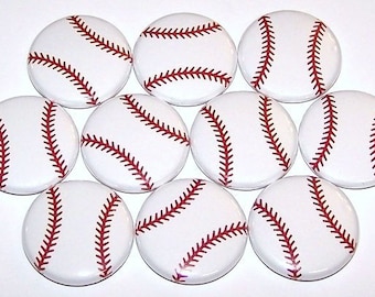 Bolas de béisbol Pins (10 Pack), Balón de Béisbol Favores, 1" o 1.5" o 2.25" Pinback Botones o Imanes, Regalo de Jugador de Béisbol, Pelota Base Deportiva