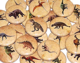 Prehistoric Dinosaurs Party Favors (10 Pack), Dinosaur Pins, 1" or 1.5" or 2.25" Pin Back Buttons or Magnets, Dinosaur Themed Birthday