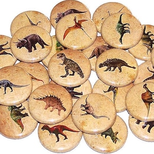 Prehistoric Dinosaurs Party Favors (10 Pack), Dinosaur Pins, 1&quot; or 1.5&quot; or 2.25&quot; Pin Back Buttons or Magnets, Dinosaur Themed Birthday