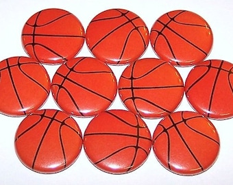 Basketball Ball Pins (10 Pack), Basketball Party Favors, 1" or 1.5" or 2.25" Pinback Buttons or Magnet, Basketball Player Gift, Sports Balls