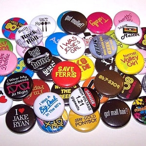 Everything 80's Buttons Party Favor (10 Pack), 1" or 1.5" or 2.25" Pinback Buttons or Magnets, 1980's Theme Party, 80s Pin, 80's Party Decor