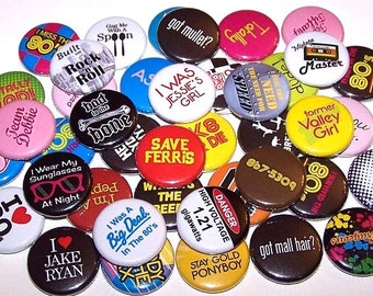 Everything 80's Buttons Party Favor (10 Pack), 1" or 1.5" or 2.25" Pinback Buttons or Magnets, 1980's Theme Party, 80s Pin, 80's Party Decor