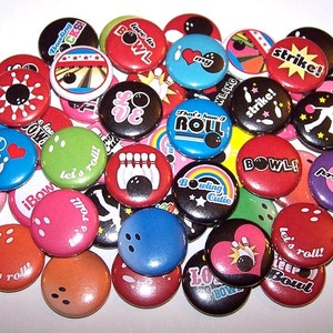 Bowling Pins (10 Pack), Bowling Party Favors, 1&quot; or 1.5&quot; or 2.25&quot; Pinback Buttons or Magnets, Bowler Gift, Bowling Ball Pinback Buttons