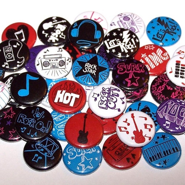 Let's Rock Set of 10 Buttons 1" or 1.5" Pin Back Buttons or 1" Magnets Rockstar Rock Star