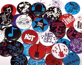 Let's Rock Set of 10 Buttons 1" or 1.5" Pin Back Buttons or 1" Magnets Rockstar Rock Star
