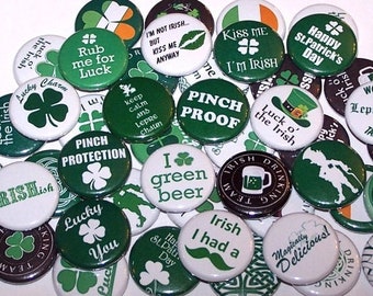 Irish St. Patrick's Day Pins (10 Pack) Party Favor Buttons 1" or 1.5" or 2.25" Pinback Buttons or Magnets Shamrock 3 4 Leaf Clover Pin Green
