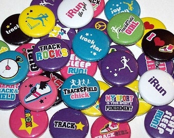 Track & Field Pins (10 Pack) Runner Party Favors, 1" or 1.5" or 2.25" Pinback Buttons or Magnets, Running Sports, Field Games, Track Meet