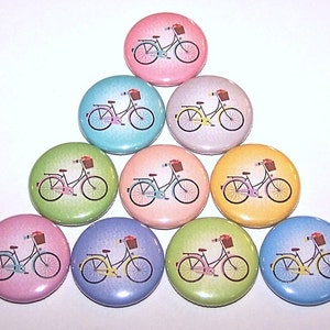 Pastel Bicycle Pins (10 Pack), Bike Party Favors, 1&quot; or 1.5&quot; or 2.25&quot; Pin Back Button or Magnets, Bike Rider Gift, Biking Cycling Pinbacks