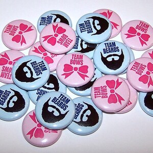Team Beards or Team Bows Black & Pink Gender Reveal Party (20 Pack) Buttons Baby Shower Favor 1&quot; or 1.5&quot; or 2.25&quot; PinBack Button Boy or Girl