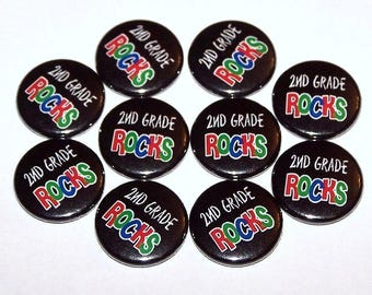 Pines de 2o grado Rocks (10 Pack), Botones Pinback Favores de Fiesta, 1" o 1.5" o 2.25" Pin Back Buttons or Magnets, Elementary Back to School