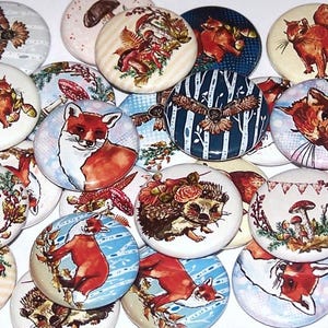 Woodland Animal & Nature Pins (10 Pack), Forest Party Favors 1" or 1.5" or 2.25" Pin Back Buttons or Magnets, Fox, Squirrel, Hedgehog, Owl
