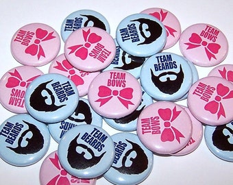 Team Beards o Team Bows Black & Pink Gender Reveal Party (20 Pack) Botones Baby Shower Favor 1" o 1.5" o 2.25" PinBack Button Boy or Girl