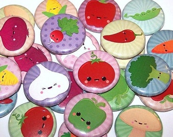 Pines de verduras variadas (paquete de 10), recuerdos de fiesta vegetarianos, botones o imanes con cierre de 2,5 cm, 3,8 cm o 5,7 cm, caritas de comida, ¡Come verduras!
