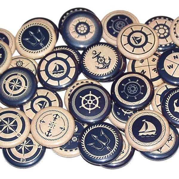 Nautical Mix Pins (10 Pack), 1" or 1.5" or 2.25" Pin Back Buttons or Magnets, Anchor Pins, Sailboat, Sailing, Navy Nautical Party Favors