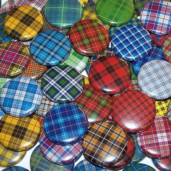 Tartan Plaid Pins (10 Pack), Scottish Plaid Pinback Buttons, 1" or 1.5" or 2.25" Pin Back Buttons or Magnet, Scotland Tartans Plaid Patterns