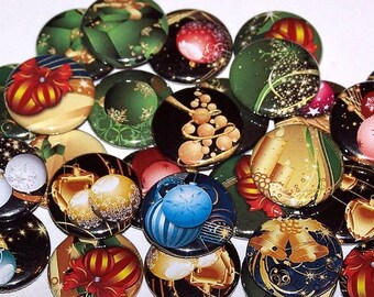 Fancy Christmas Theme Holiday Ornament Set of 10 Buttons 1" or 1.5" Pin Back Buttons or Magnets Gold Red Green Christmas Party Favors