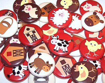 Lindos pines de animales de granja (paquete de 10), botones o imanes de 2,5 cm, 3,8 cm o 5,7 cm, recuerdos para fiestas de cumpleaños de granero, rancho