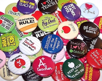 Teacher Pins (10 Pack), School Teaching Party Favors, 1" or 1.5" or 2.25" Pinback Buttons or Magnet, Love to Teach, Teacher Appreciation