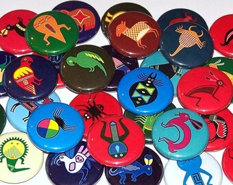 Juego de 10 botones con diseños de arte nativo americano, botones de 1 pulgada, alfileres o imanes de 1 pulgada