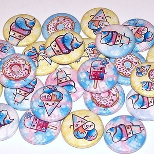 Sweets Party Pins (10 Pack), Dessert Party Favors, 1&quot; or 1.5&quot; or 2.25&quot; Pin Back Buttons or Magnets, Donuts, Ice Cream, Candy Buffet Doughnut