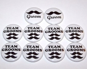 Botones de bigote negro para novios (paquete de 10) para despedidas de soltero, recuerdos de boda, 2,5 cm, 3,8 cm o 5,7 cm, con broche trasero, orgullo LGBTQ