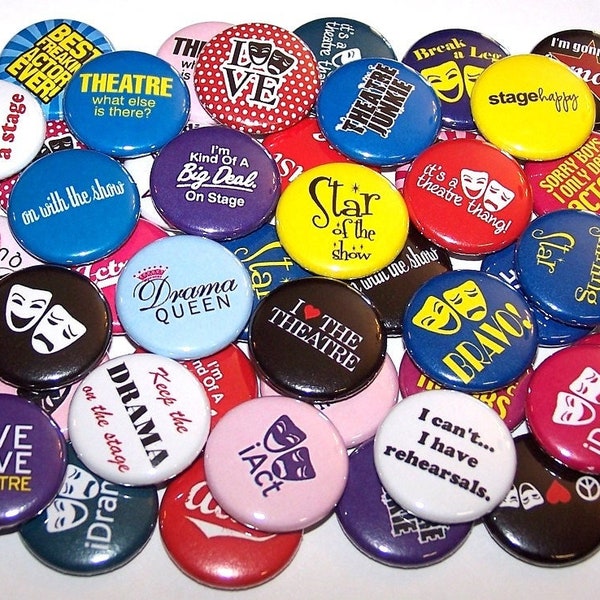 Drama Acting Theatre Pins (10 Pack), 1" or 1.5" or 2.25" Pinback Buttons or Magnets, Theatre Party Favors, Comedy Tragedy, Drama Buttons