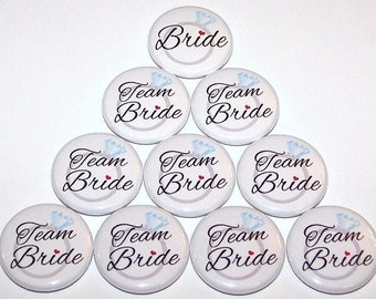 Anillos de novia del equipo (10 paquete) botones boda novia despedida de soltera fiesta Favores 1" o 1.5" o 2.25" Pin botón trasero