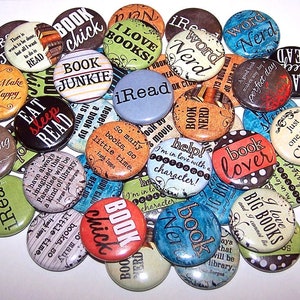 Book Lover Pins 10 Pack, Reading Pinback Buttons, Books Party Favors, 1 or 1.5 or 2.25 Pin Back Buttons or Magnets, Book Club, Read image 1