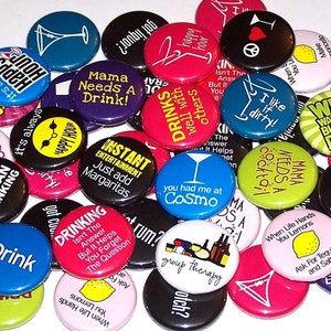 Happy Hour Set of 10 Buttons 1&quot; or 1.5&quot; Pin Back Buttons or Magnets Ladies Girls Night Out