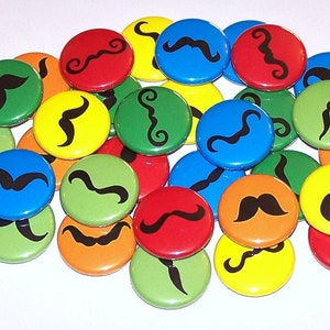 Rainbow Mustache Pins (10 Pack) Colorful Mustache Party Favors, Moustache PinBack Buttons, 1&quot; or 1.5&quot; or 2.25&quot; Pin Back Buttons or Magnets