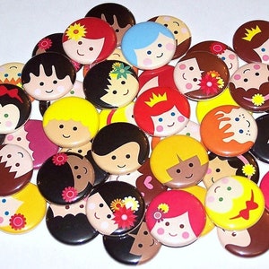 Smiling Happy Children Faces (10 Pack) Pin Back Buttons, 1&quot; or 1.5&quot; or 2.25&quot; Pins, Flat Backs or Magnets, Student Party Favors, Kids Faces