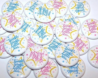 Twinkle Twinkle Little Star Gender Reveal Party (20 Pack) Buttons Baby Shower Favor 1", 1.5", or 2.25" PinBack Button Pink Blue Pins Stars