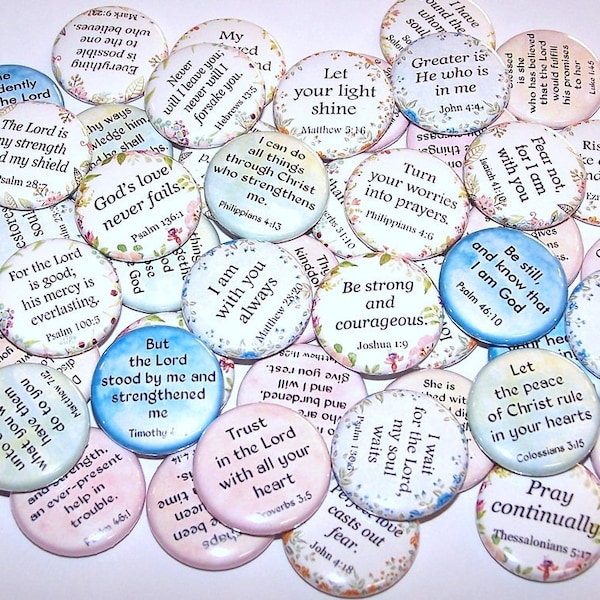 Christian Bible Verses Pins (10 Pack) Religious Scripture Quotes Party Favors 1" or 1.5" or 2.25" Pin Back Buttons or Magnet Prayer Religion