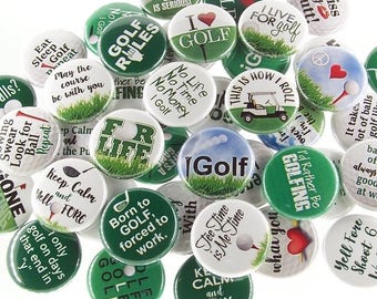 Golfer Pins (10 Pack), Golfing Party Favors, 1" or 1.5" or 2.25" Pinback Buttons or Magnets, Golfer Gift, Golf Balls Clubs Tees, Golf Player