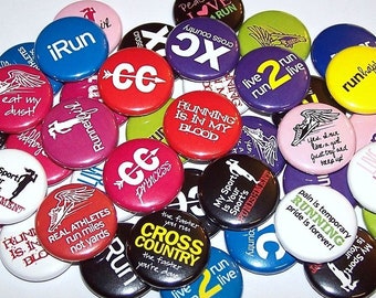 Cross Country Runner Pins (10 Pack), 1" or 1.5" or 2.25" Pin Back Buttons or Magnets, XC Team Buttons, CC Running Gift, Running Magnets