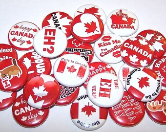 Recuerdos para fiesta del Día de Canadá, pines de amor canadienses, juego de 10 botones, botones o imanes con cierre de 2,54 cm o 3,81 cm, botones rojos y blancos del Día de Canadá.