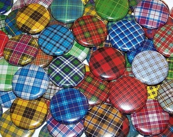 Tartan Plaid Pins (10 Pack), Scottish Plaid Pinback Buttons, 1" or 1.5" or 2.25" Pin Back Buttons or Magnet, Scotland Tartans Plaid Patterns