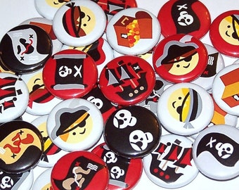 Juego de 10 botones con temática pirata, regalos de fiesta, botones de 2,5 cm, alfileres o imanes de 2,5 cm.
