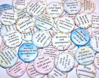Christian Bible Verses Pins (10 Pack) Religious Scripture Quotes Party Favors 1" or 1.5" or 2.25" Pin Back Buttons or Magnet Prayer Religion