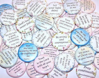 Christian Bible Verses Pins (10 Pack) Religious Scripture Quotes Party Favors 1" or 1.5" or 2.25" Pin Back Buttons or Magnet Prayer Religion