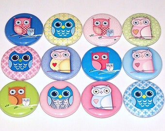 Cute Little Hoot Owls 1 Inch Pin Back Buttons 1" Pins or Magnets