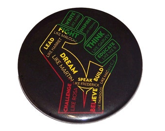 Inspirational Black Leaders 2.25" Pin Back Buttons, Black History Month Pins, Party Favor, African American, Raised Fist Symbol, Africa Flag