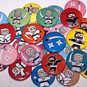 Colorful Ninjas Pins (10 Pack), Ninja Party Buttons, 1&quot; or 1.5&quot; or 2.25&quot; Pinback Buttons or Magnets, Ninja Party Favors, Ninja Birthday