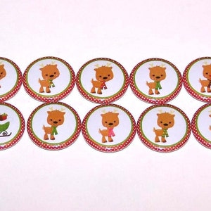 Reindeer & Sleigh Set of 10 Buttons 1&quot; or 1.5&quot; Pin Back Buttons or 1&quot; Magnets Christmas Holiday