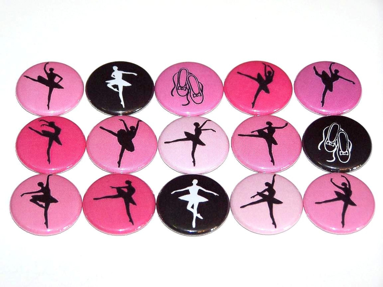 pink & black ballet ballerina set of 15 buttons 1 inch pin back buttons 1