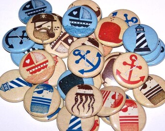 Nautical Sea Captain Set of 10 Buttons 1 Inch Pinback Buttons 1" Pins or Magnets Sailor Anchor