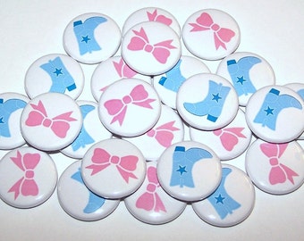 Boots & Bows Gender Reveal Party (20 Pack) Buttons Baby Shower Favor 1" or 1.5" or 2.25" Pin Back Button Pink Blue Magnets