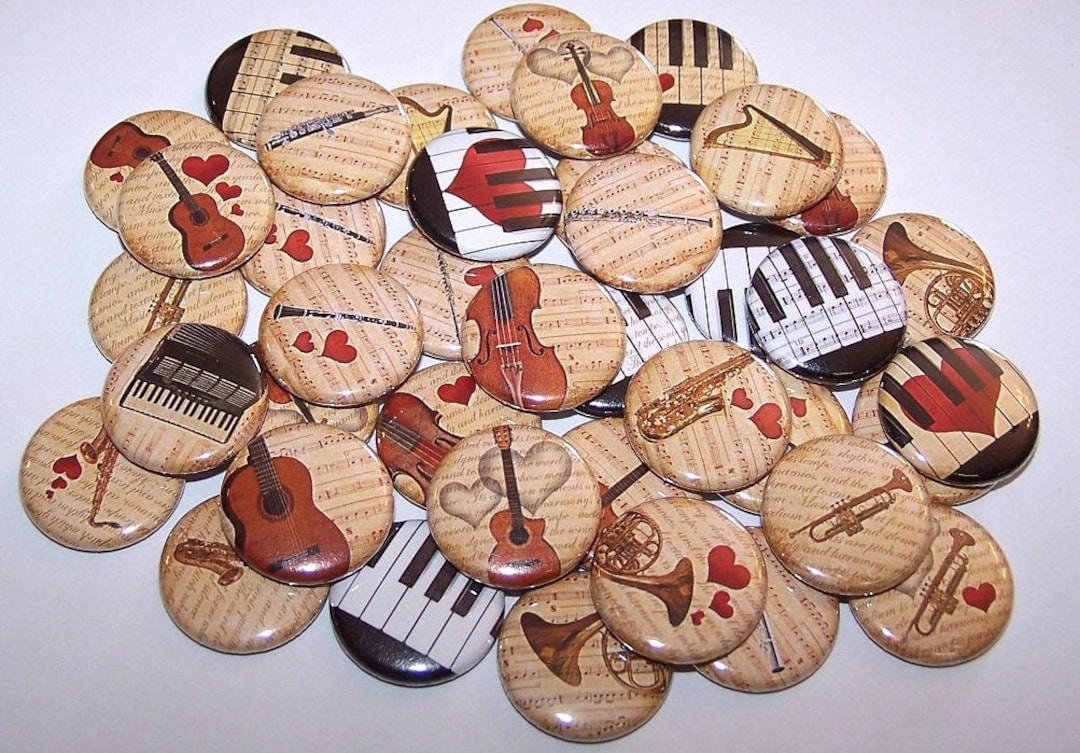 Music Instruments Pins 10 Pack Musical Instrument Buttons, Party Favors
