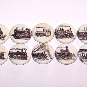 Locomotive Railroad Trains Set (10 Pack) Pinback Buttons, Party Favors, 1&quot; or 1.5&quot; or 2.25&quot; Pin Back Button or Magnets, Train Badges, Flair